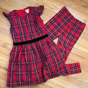 Crewcuts size 8 Red Plaid Dress and Pants Set